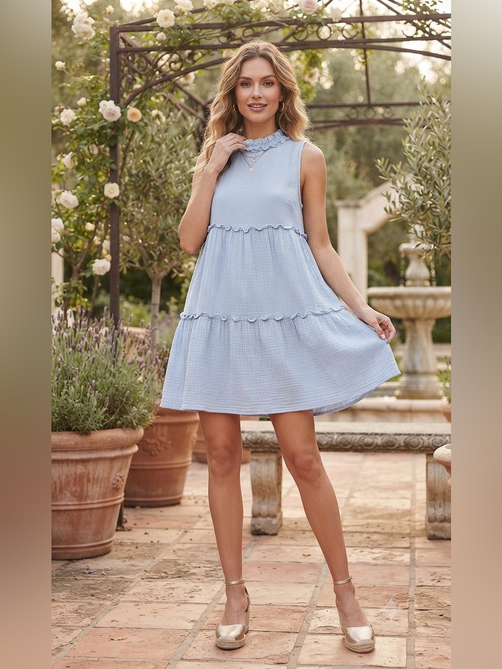 Pomander Place Light Blue Ruffled Tiered Mini Dress - Women